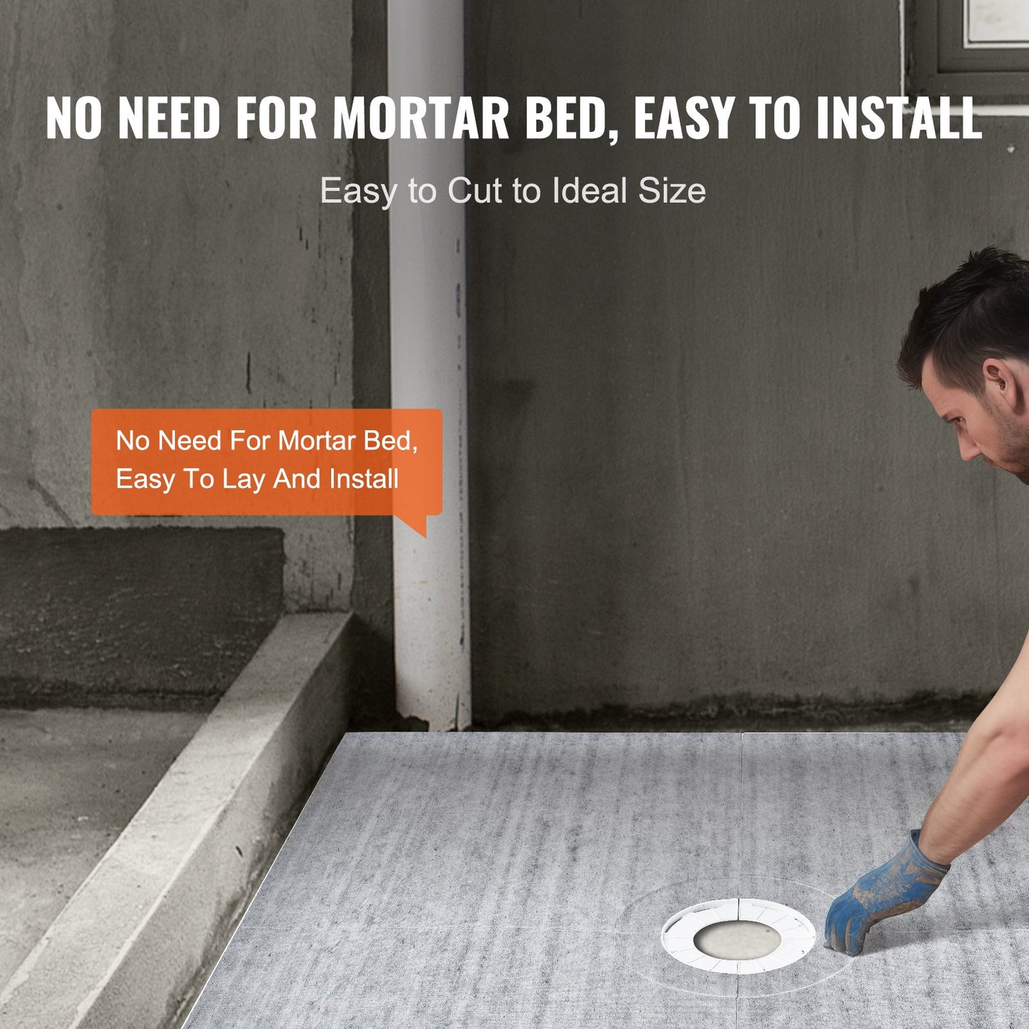VEVOR Shower Curb Kit, 1828x1828mm Shower Pan Kit with 160mm Central Drain, Lightweight