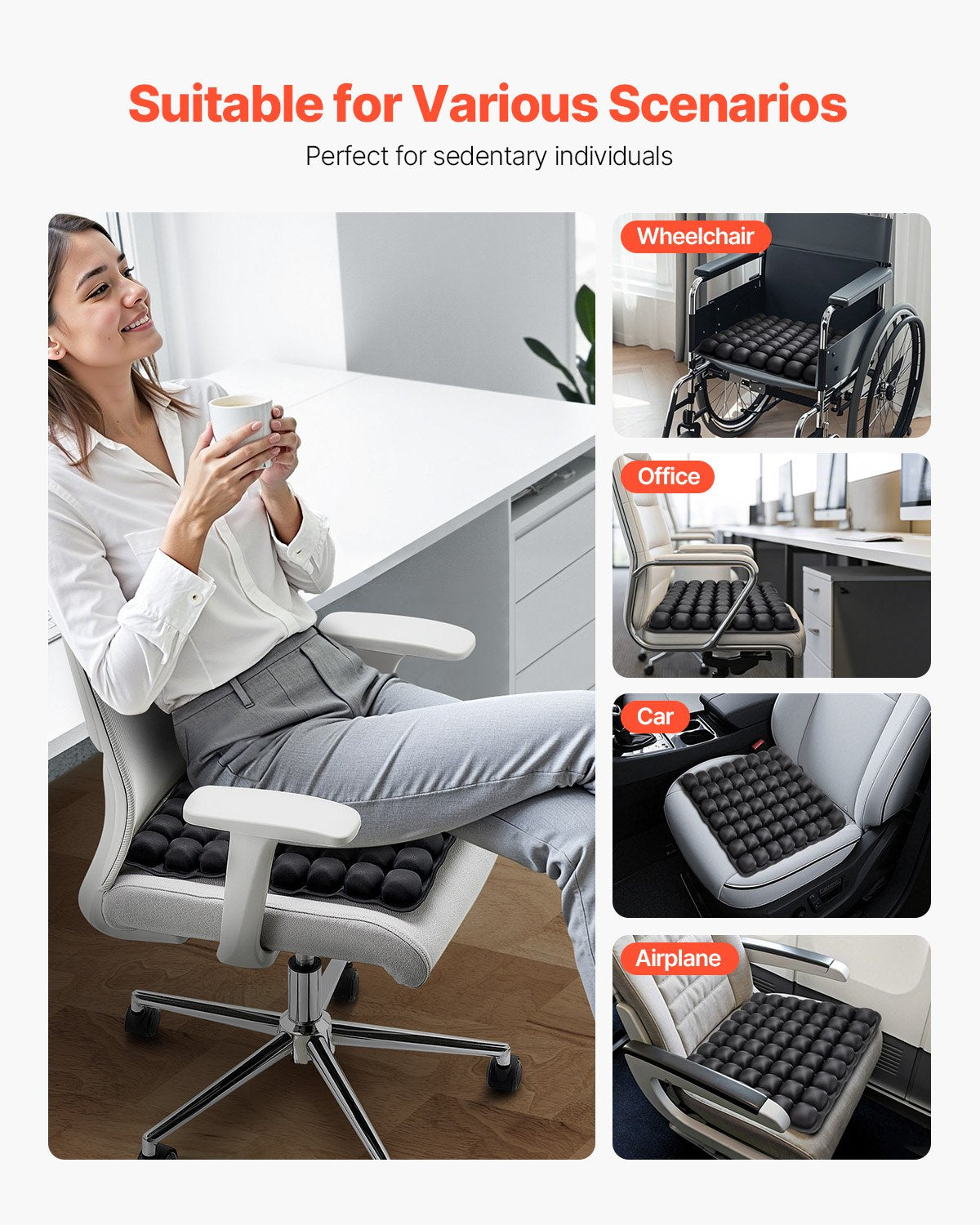 Inflatable Seat Cushion, 3D Air Cell Seat Cushion for Pressure Relief, Lycra & TPU Wheelchair Seat Pad with Manual Pump, Lightweight and Portable for Travel, Office, Car, Airplane