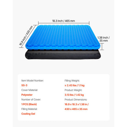 VEVOR Seat Cushion Cooling Gel Seat Chair Cushion for Hips Back Pressure Relief