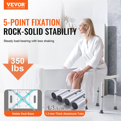VEVOR Shower Chair, Adjustable Height Shower Stool with Built-in Handles, Shower