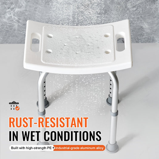 Adjustable Shower Stool with Handles, 158.8 kg Capacity, 0.36-0.49 m Height