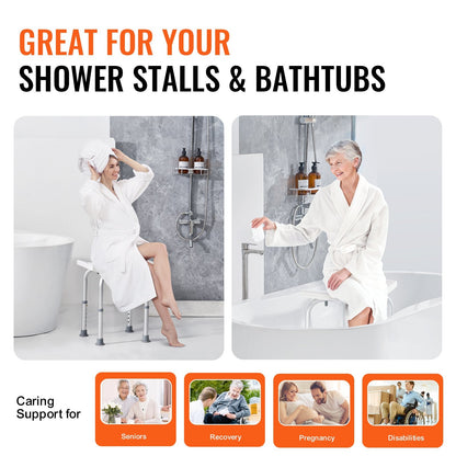 Adjustable Shower Stool with Handles, 158.8 kg Capacity, 0.36-0.49 m Height