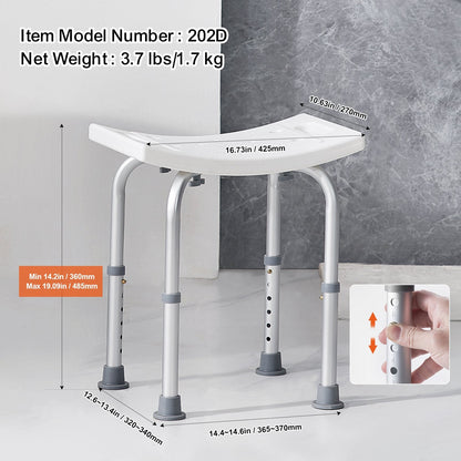 Adjustable Shower Stool with Handles, 158.8 kg Capacity, 0.36-0.49 m Height