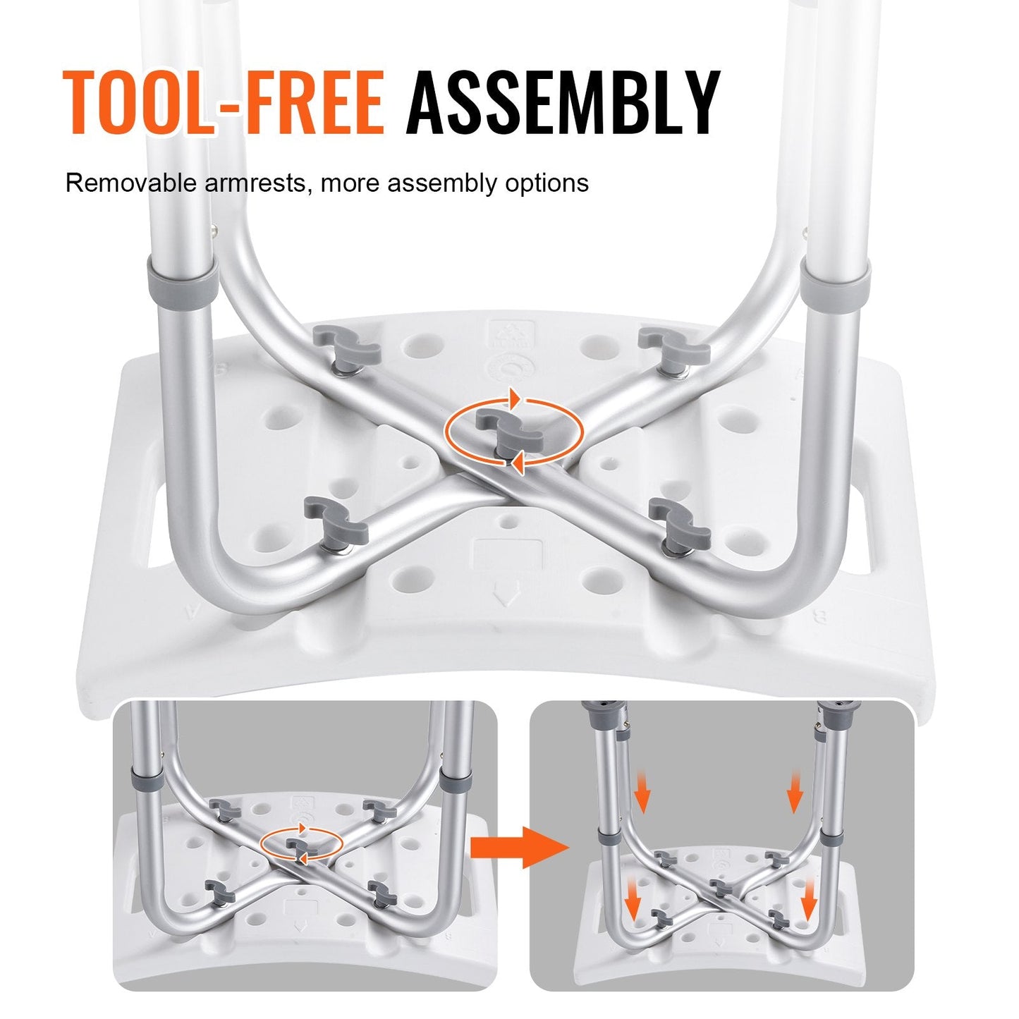 Adjustable Shower Stool with Handles, 158.8 kg Capacity, 0.36-0.49 m Height
