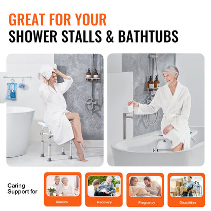 VEVOR Shower Chair, Adjustable Height Shower Stool with Crossbar Support, Shower
