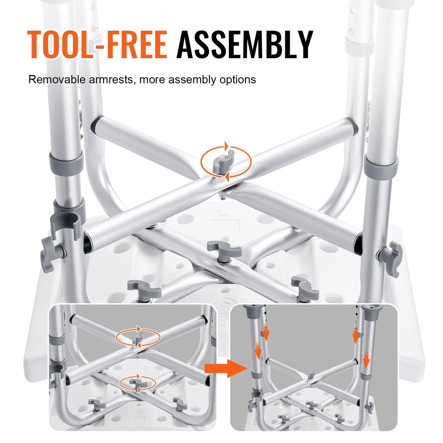 Adjustable Shower Stool with Crossbar Support, 227 kg Capacity, Non-Slip Design