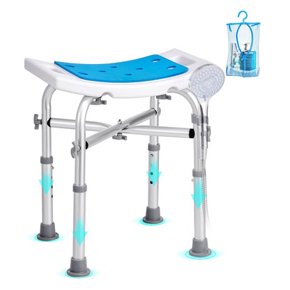 Adjustable Shower Stool with Crossbar Support, 227 kg Capacity, Non-Slip Design