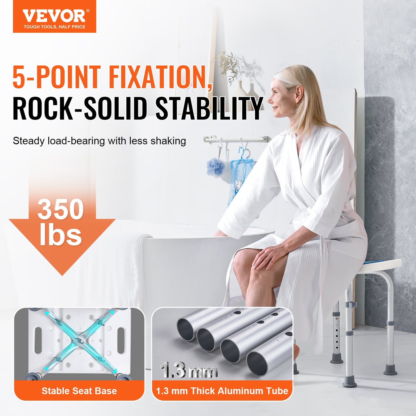 VEVOR Shower Chair, Adjustable Height Shower Stool, Shower Seat for Inside Shower
