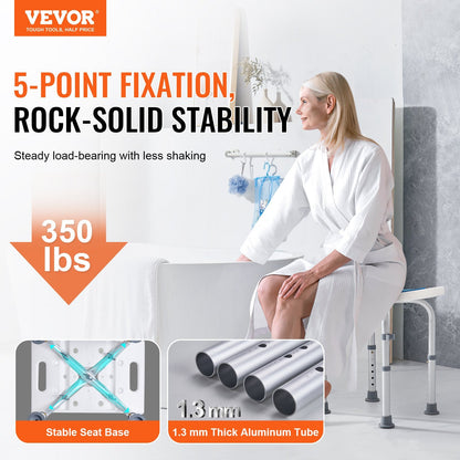 Adjustable Height Shower Stool, Non-Slip Seat for Elderly, 158.8 kg Capacity