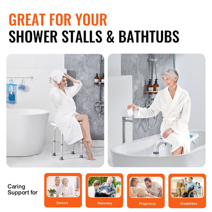 Adjustable Height Shower Stool, Non-Slip Seat for Elderly, 158.8 kg Capacity