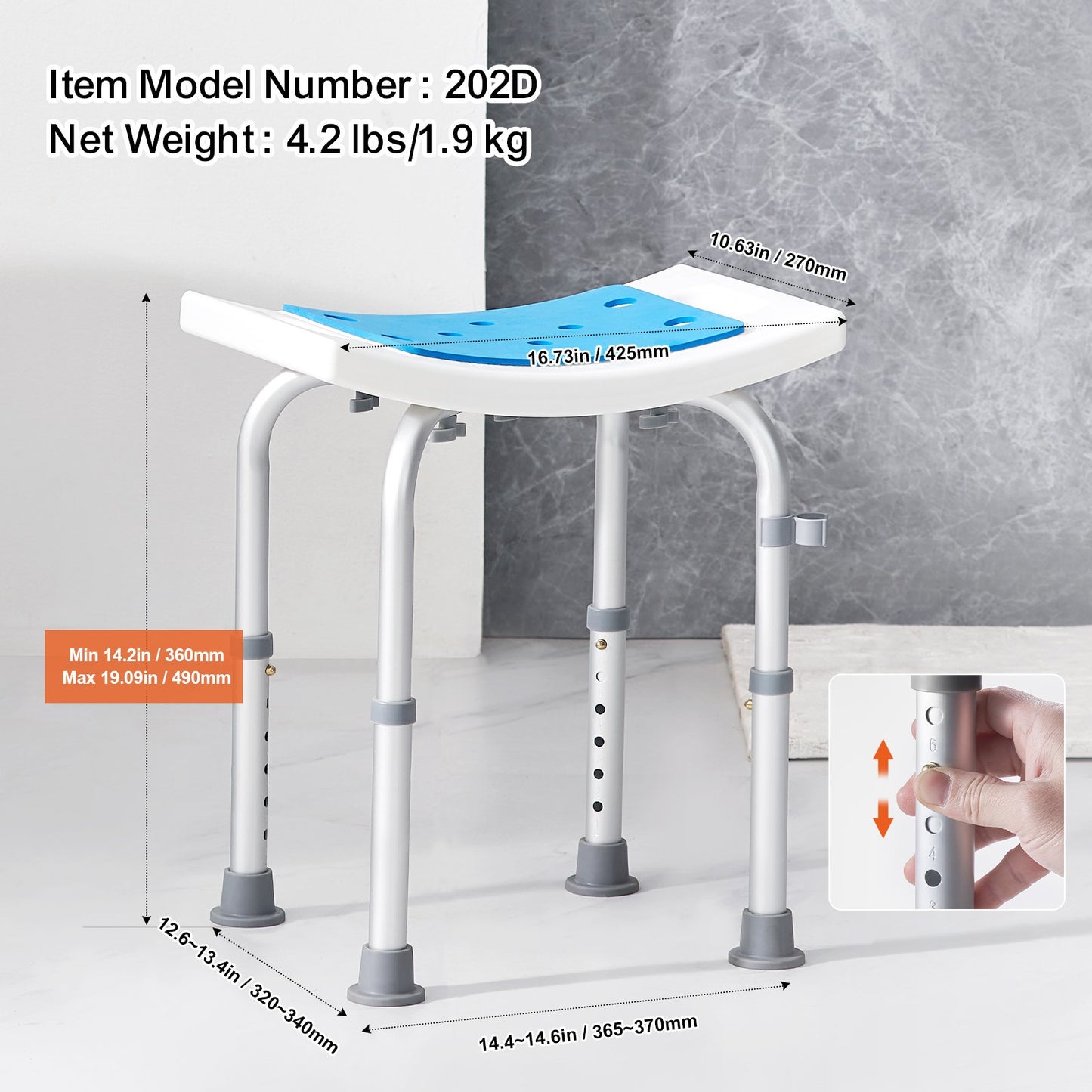 VEVOR Shower Chair, Adjustable Height Shower Stool, Shower Seat for Inside Shower