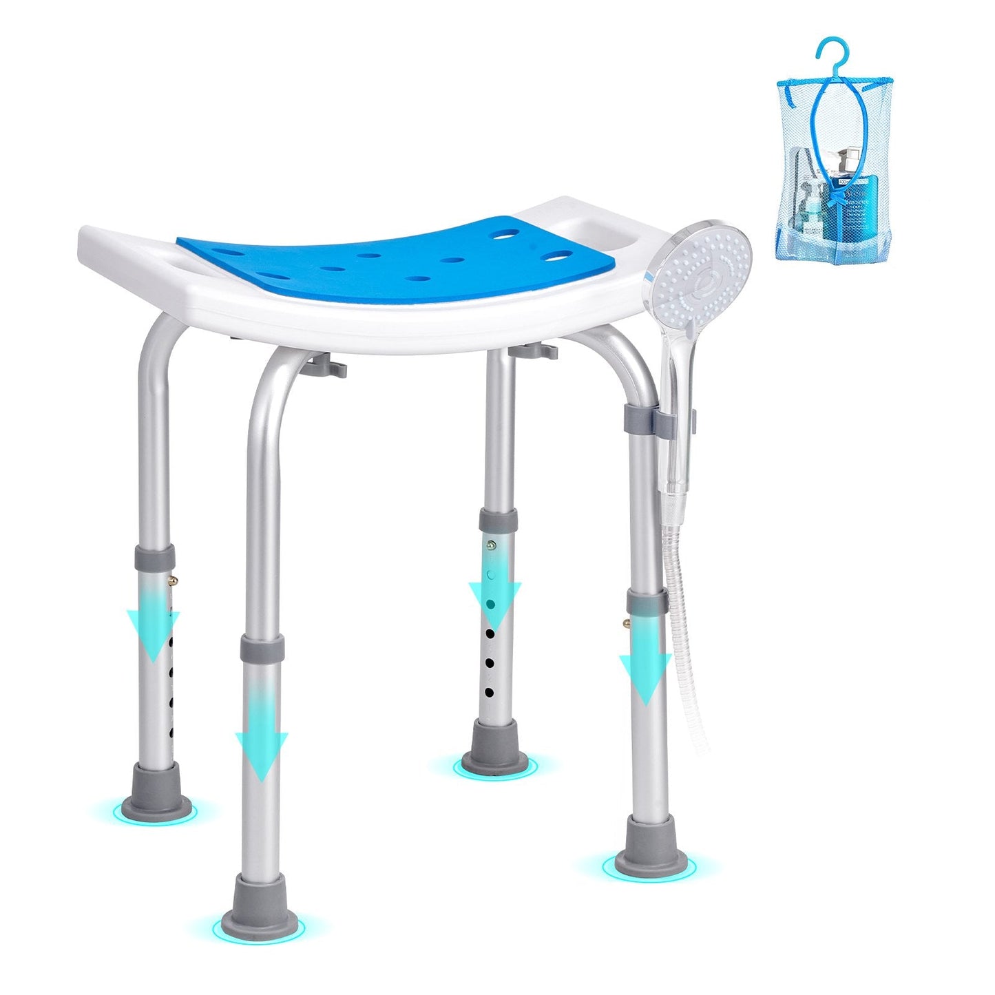 Adjustable Height Shower Stool, Non-Slip Seat for Elderly, 158.8 kg Capacity