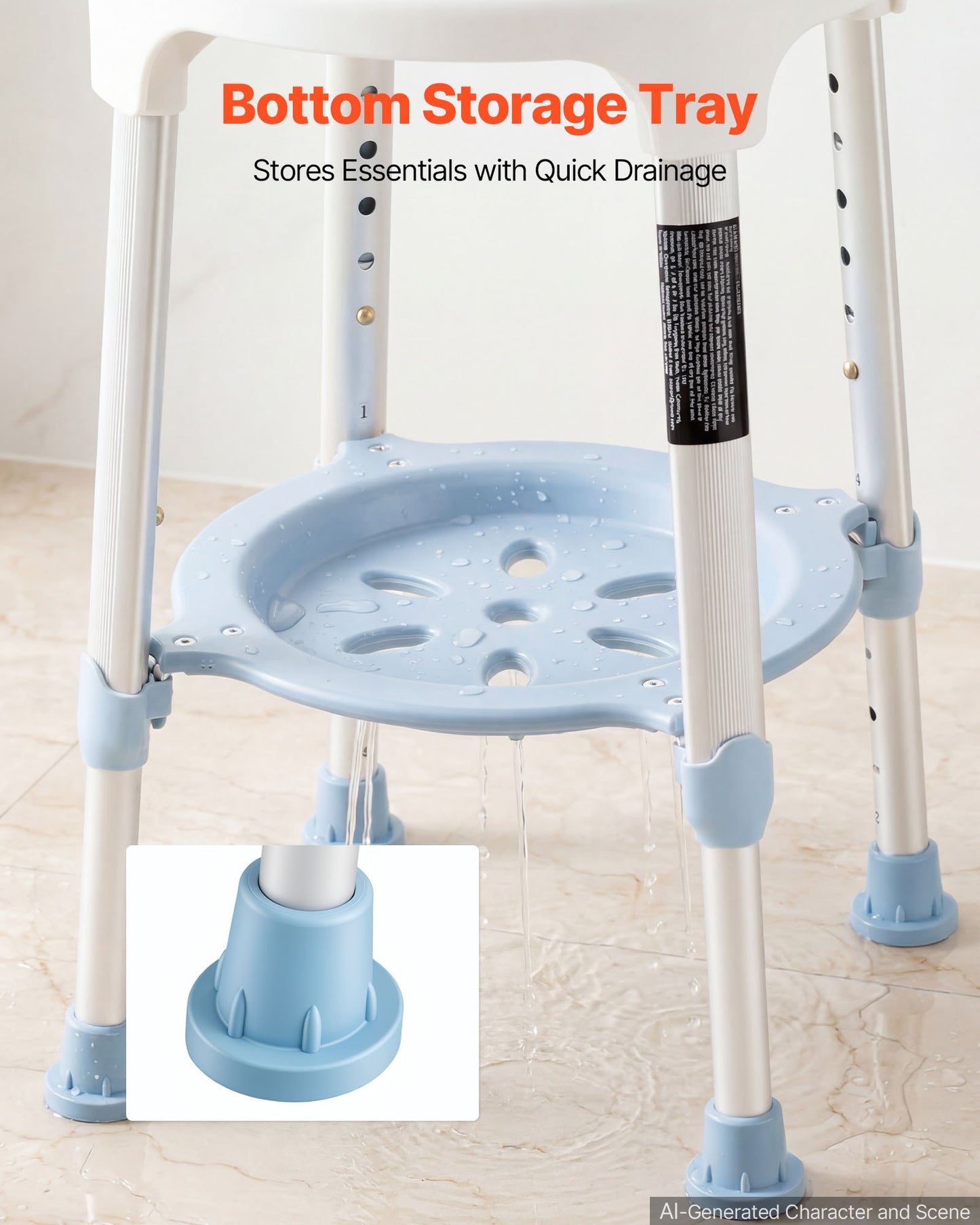 Swivel Shower Chair 360 Degree, Height Adjustable Bath Seat for Inside Showers or Tubs, Non-Slip Rotating Bathtub Stool with Storage Tray for Elderly Disabled Injured, 158kg Capacity