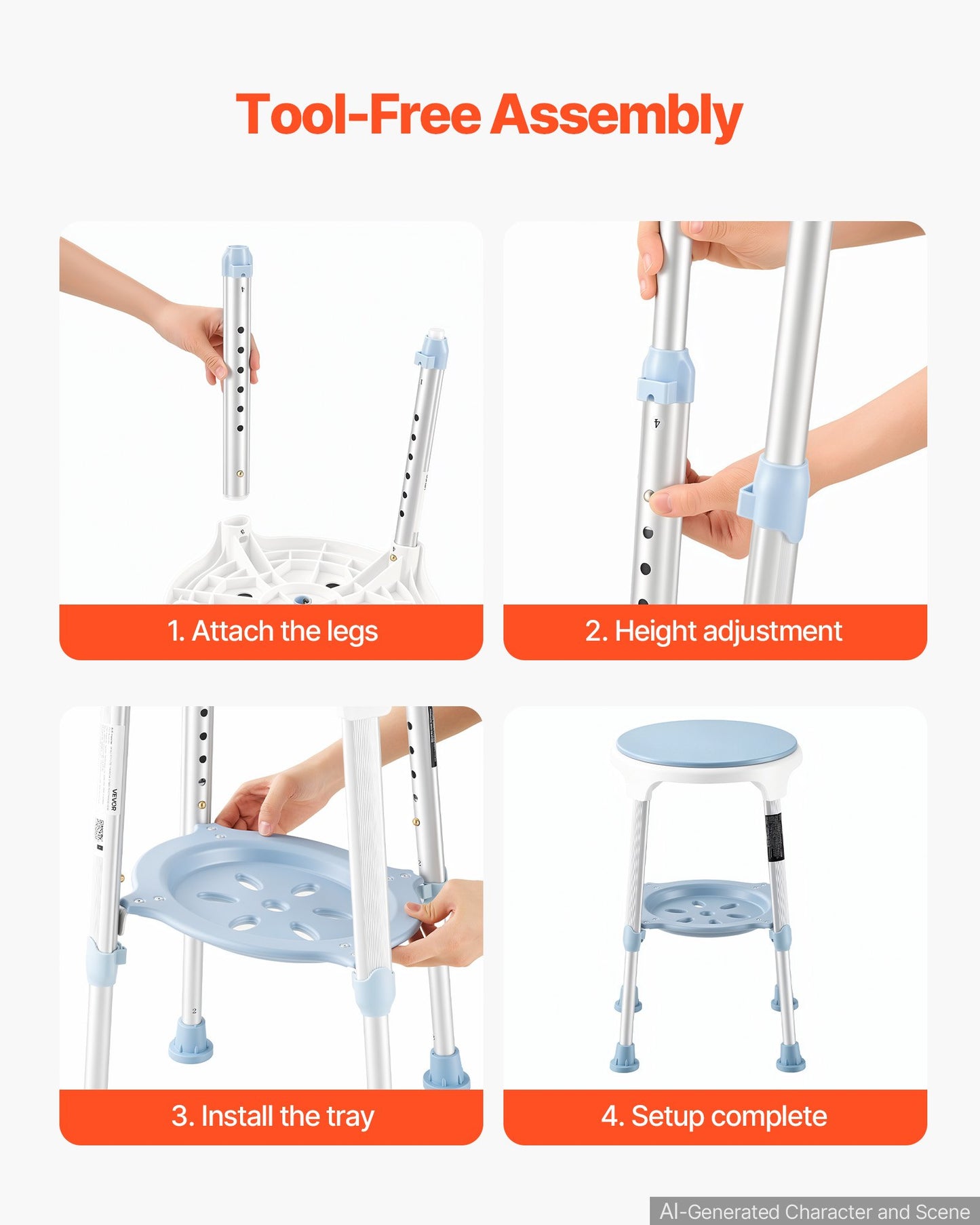 Swivel Shower Chair 360 Degree, Height Adjustable Bath Seat for Inside Showers or Tubs, Non-Slip Rotating Bathtub Stool with Storage Tray for Elderly Disabled Injured, 158kg Capacity
