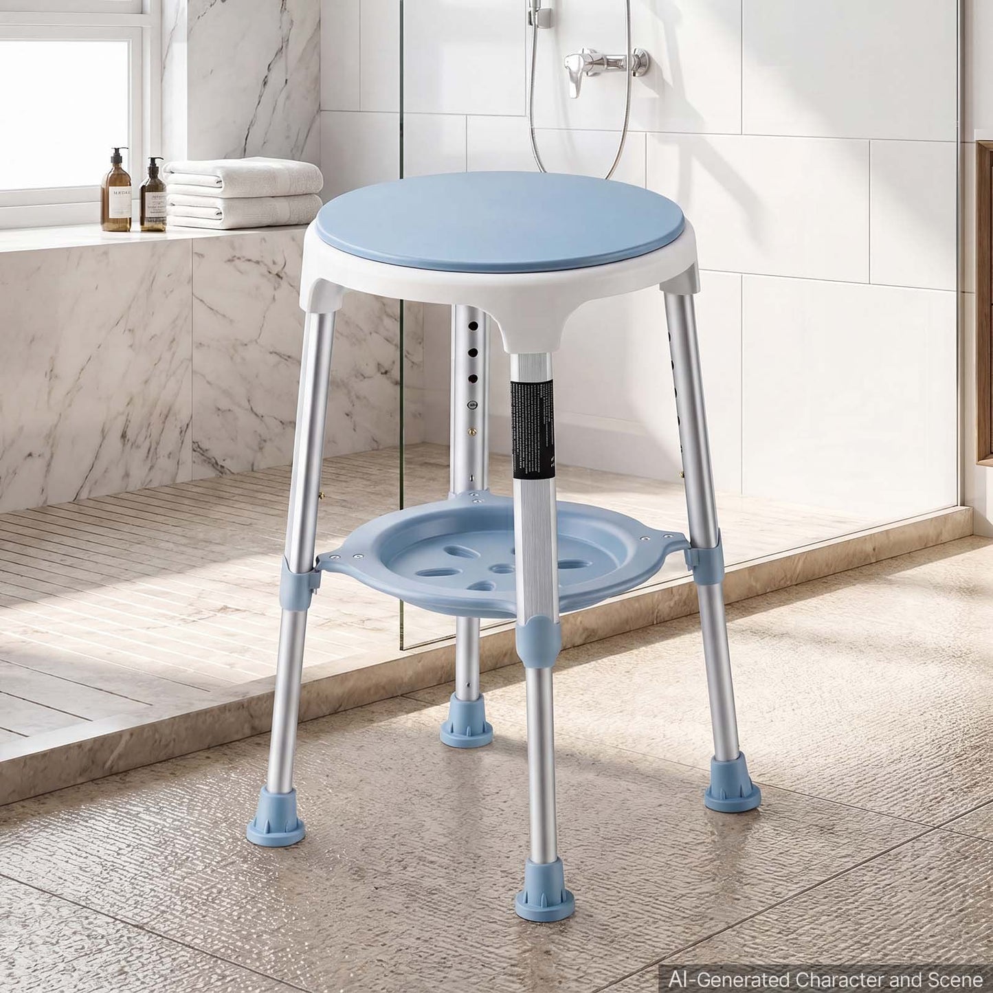 Swivel Shower Chair 360 Degree, Height Adjustable Bath Seat for Inside Showers or Tubs, Non-Slip Rotating Bathtub Stool with Storage Tray for Elderly Disabled Injured, 158kg Capacity