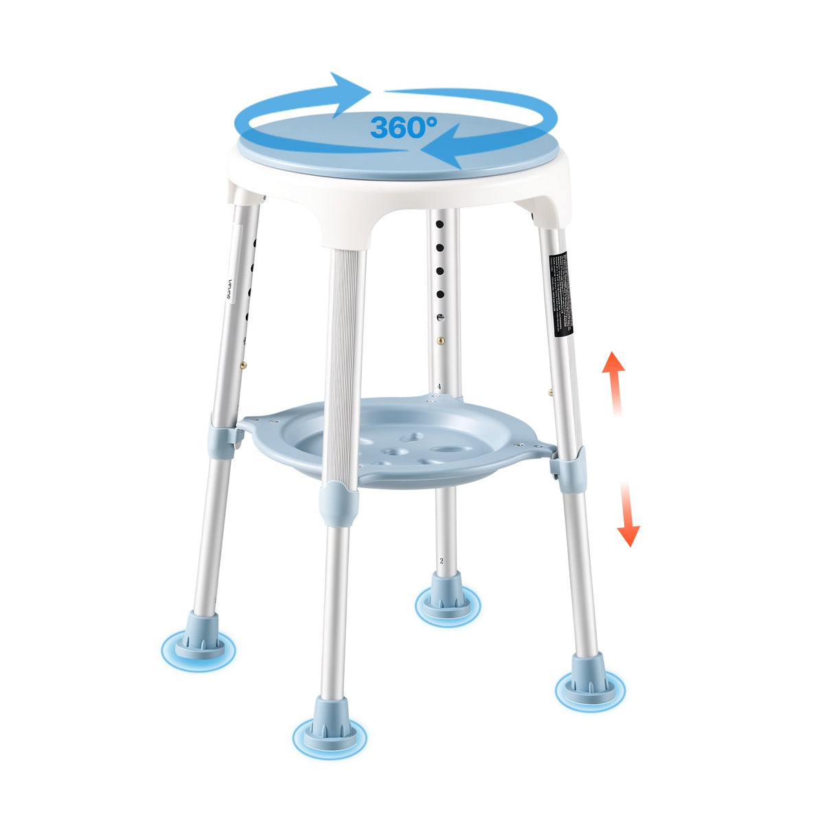 Swivel Shower Chair 360 Degree, Height Adjustable Bath Seat for Inside Showers or Tubs, Non-Slip Rotating Bathtub Stool with Storage Tray for Elderly Disabled Injured, 158kg Capacity