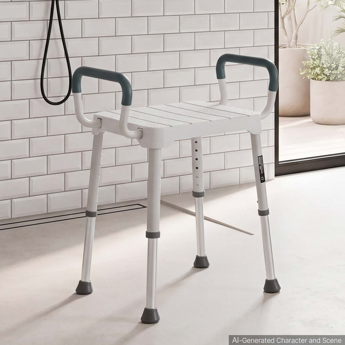 Shower Chair with Armrest, 6-Level Height Adjustable Bath Seat for Inside Shower or Tubs, Non-Slip Bathroom Bathtub Chair for Elderly Disabled Injured, 181kg Capacity