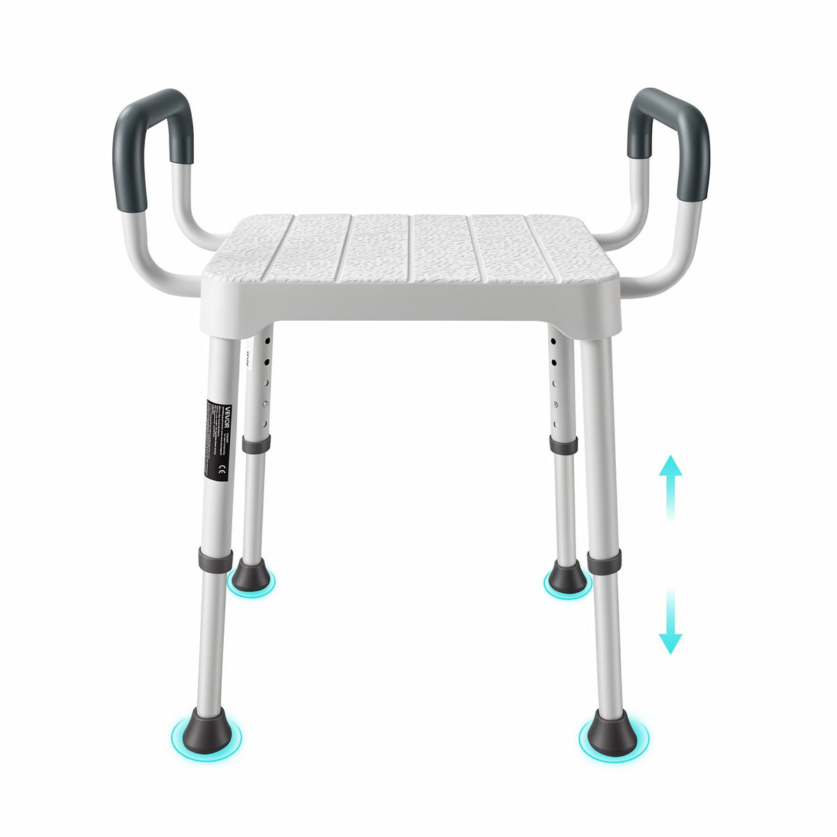 Shower Chair with Armrest, 6-Level Height Adjustable Bath Seat for Inside Shower or Tubs, Non-Slip Bathroom Bathtub Chair for Elderly Disabled Injured, 181kg Capacity