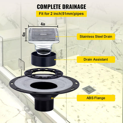 Waterproof Shower Kit with Central Drain and HDPE Membrane, 0.97m x 1.52m Tray