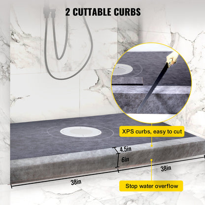 VEVOR Waterproofing Shower Kit Shower Kit Tray 38''x60'' with Central Drain ABS