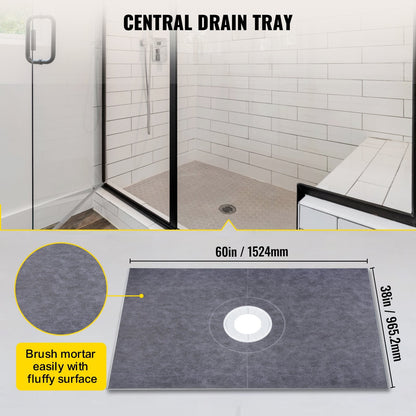 Waterproof Shower Kit with Central Drain, 0.97m x 1.52m Tray, HDPE Membrane