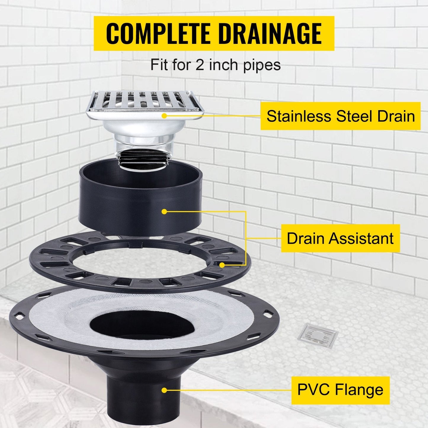 Waterproof Shower Kit with Central Drain, 0.97m x 1.52m Tray, HDPE Membrane