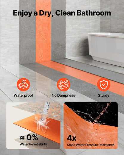 Waterproof Membrane for Shower, 0.13 x 30 m 3.84 m² Waterproofing Tile Membrane, 0.5mm Thick Polyethylene Fabric Roll, Easy to Cut for Bathroom, Kitchen, Sauna, Corners, Niches, Tile Joints
