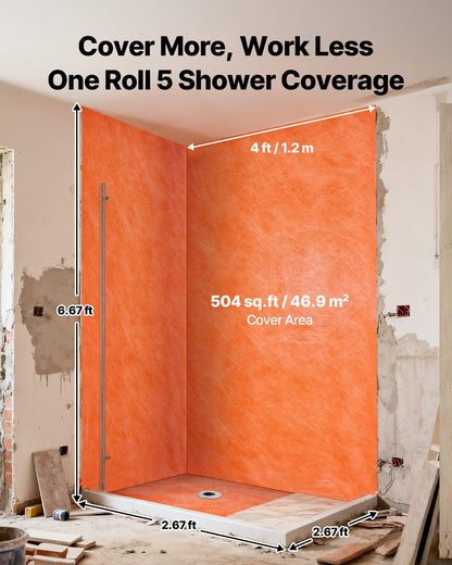 Waterproof Membrane for Shower, 1.2 x 40 m 46.45 m² Waterproofing Tile Membrane, 0.5mm Thickness Polyethylene Fabric Roll, Easy to Cut for Bathroom, Kitchen, Sauna, Walls, Underlayment
