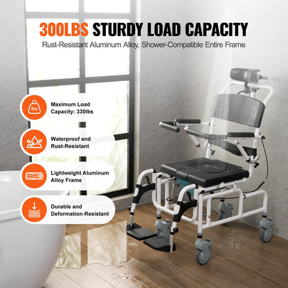 Aluminum Alloy Shower Wheelchair for Disabled Adults, 136 kg Capacity