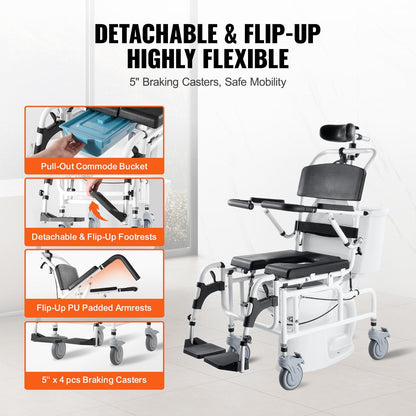 Aluminum Alloy Shower Wheelchair for Disabled Adults, 136 kg Capacity