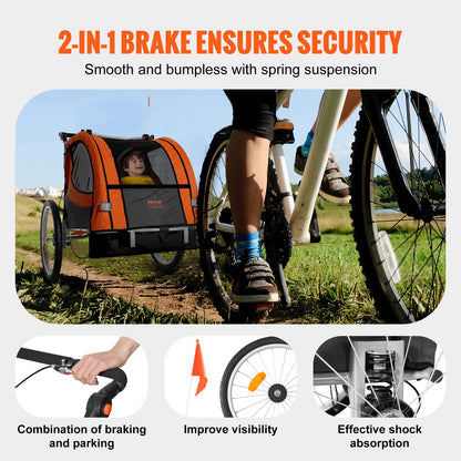 VEVOR Bike Trailer for Toddlers, Kids, Double Seat, 40 kg Load, 2-In-1 Canopy Carrier