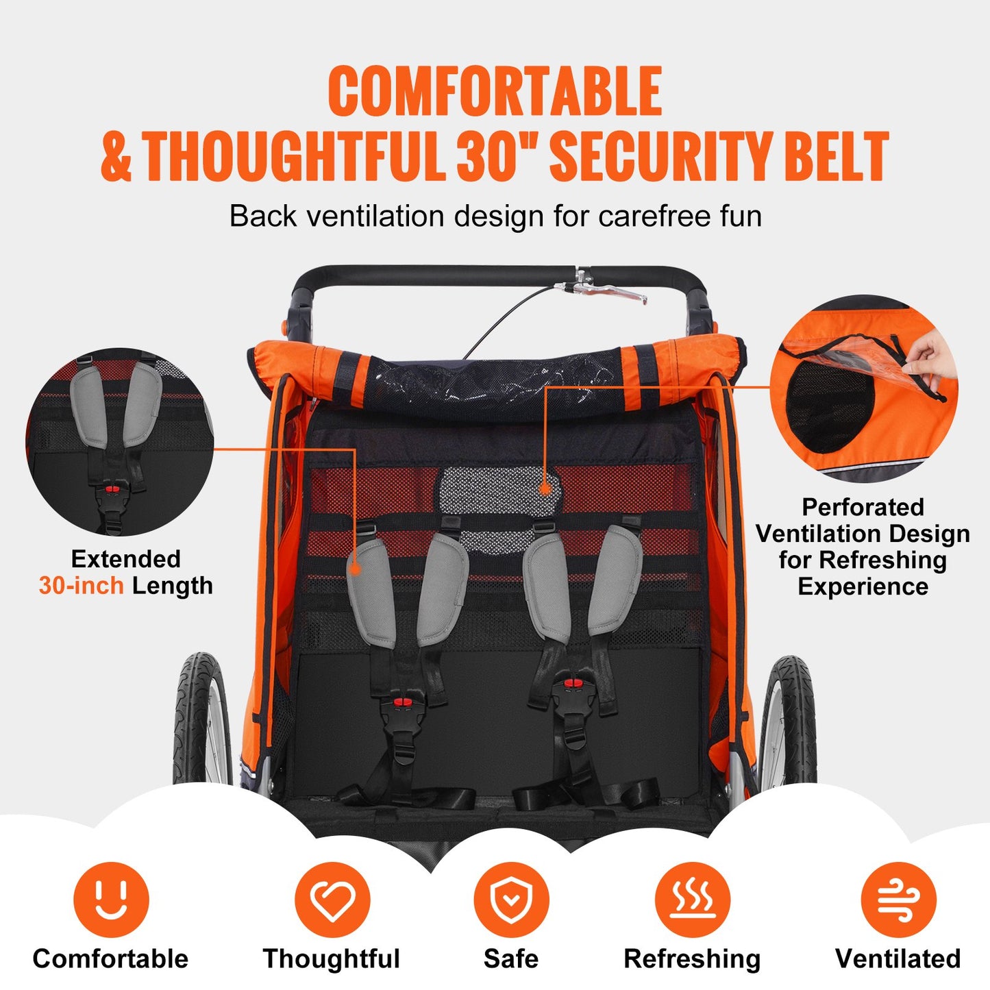 VEVOR Bike Trailer for Toddlers, Kids, Double Seat, 40 kg Load, 2-In-1 Canopy Carrier