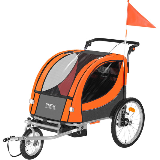 VEVOR Bike Trailer for Toddlers, Kids, Double Seat, 40 kg Load, 2-In-1 Canopy Carrier