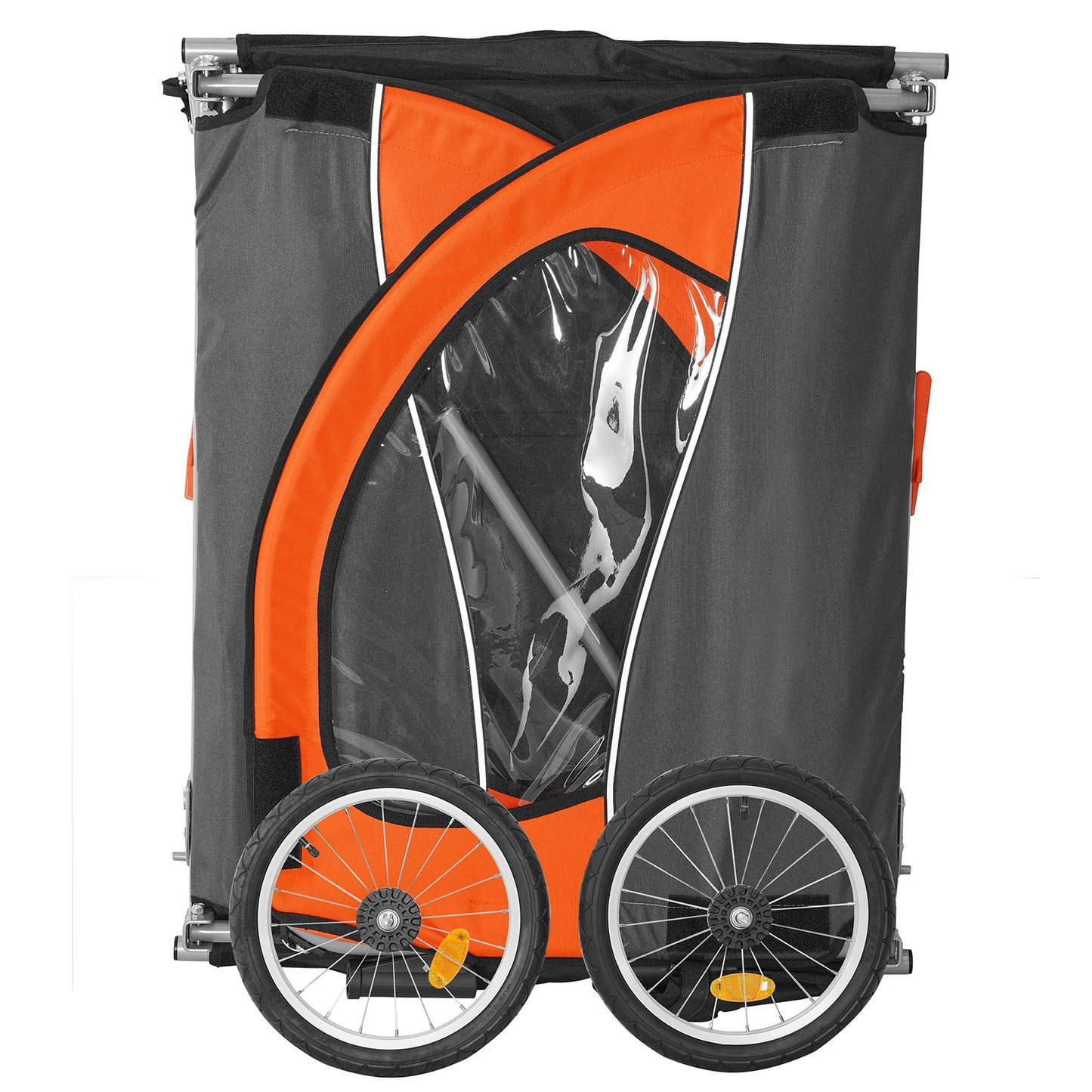 Bike Trailer for Toddlers, Kids, Double Seat, 45 kg Load, 2-In-1 Canopy Carrier Converts to Stroller, Tow Behind Foldable Child Bicycle Trailer with Universal Bicycle Coupler, Orange and Gray