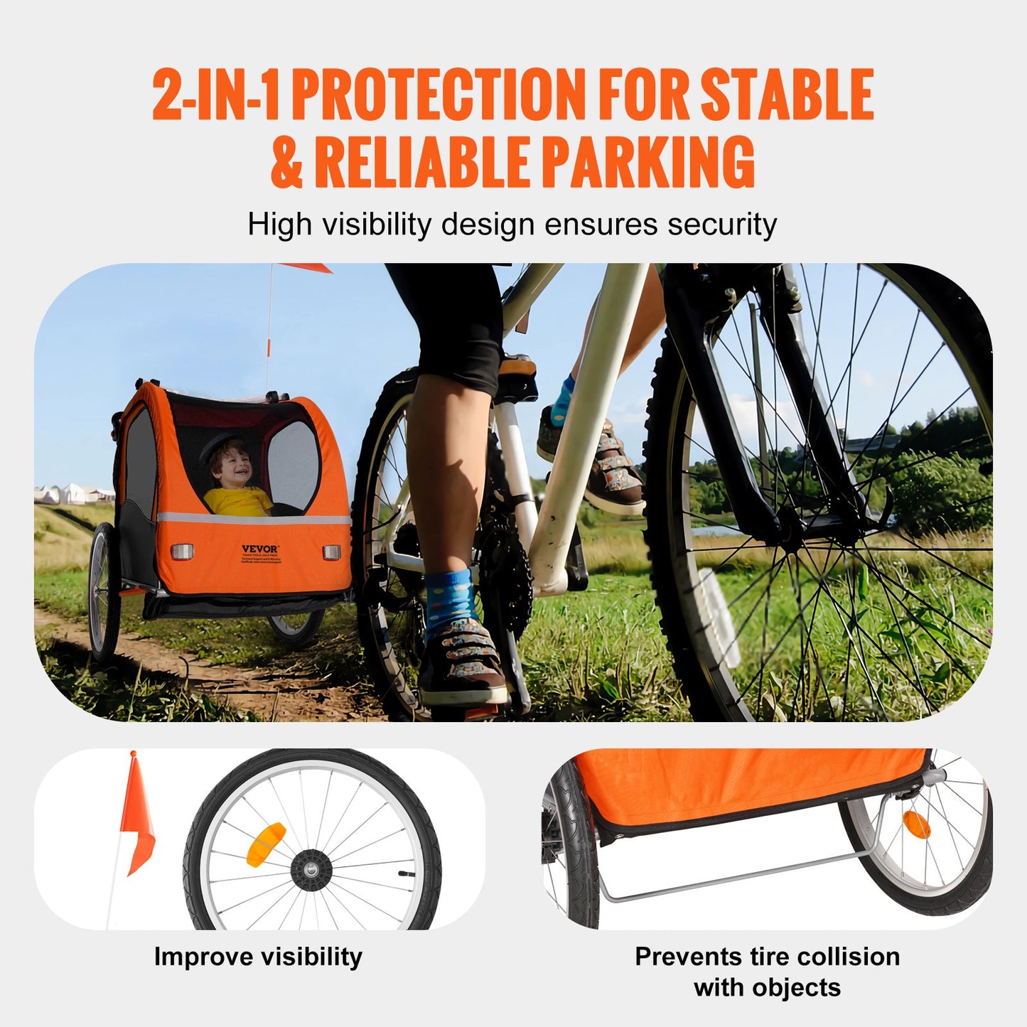 VEVOR Bike Trailer for Toddlers, Kids, Double Seat, 45 kg Load, 2-In-1 Canopy Carrier