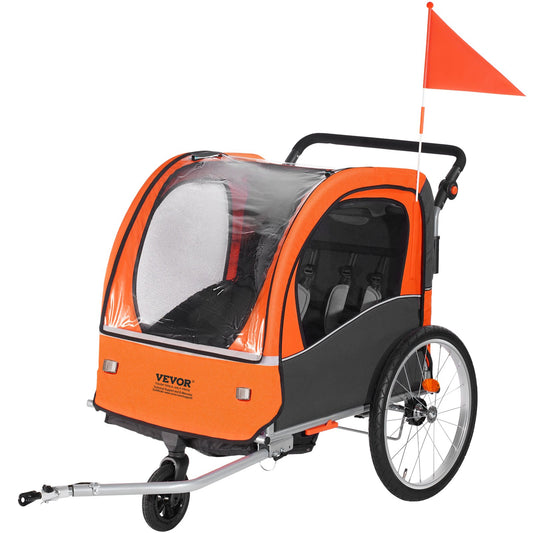 VEVOR Bike Trailer for Toddlers, Kids, Double Seat, 45 kg Load, 2-In-1 Canopy Carrier