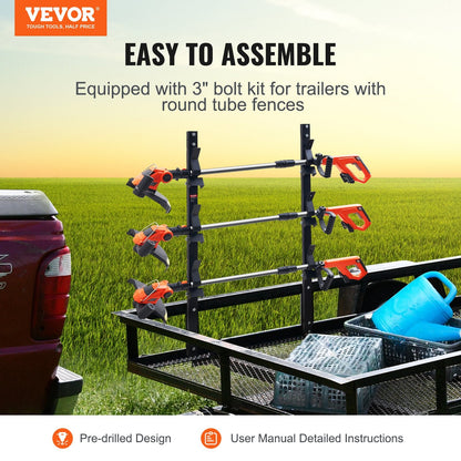 Lockable 3-Tool Trimmer Rack for Landscape Trailers, Vertical Mount, Steel