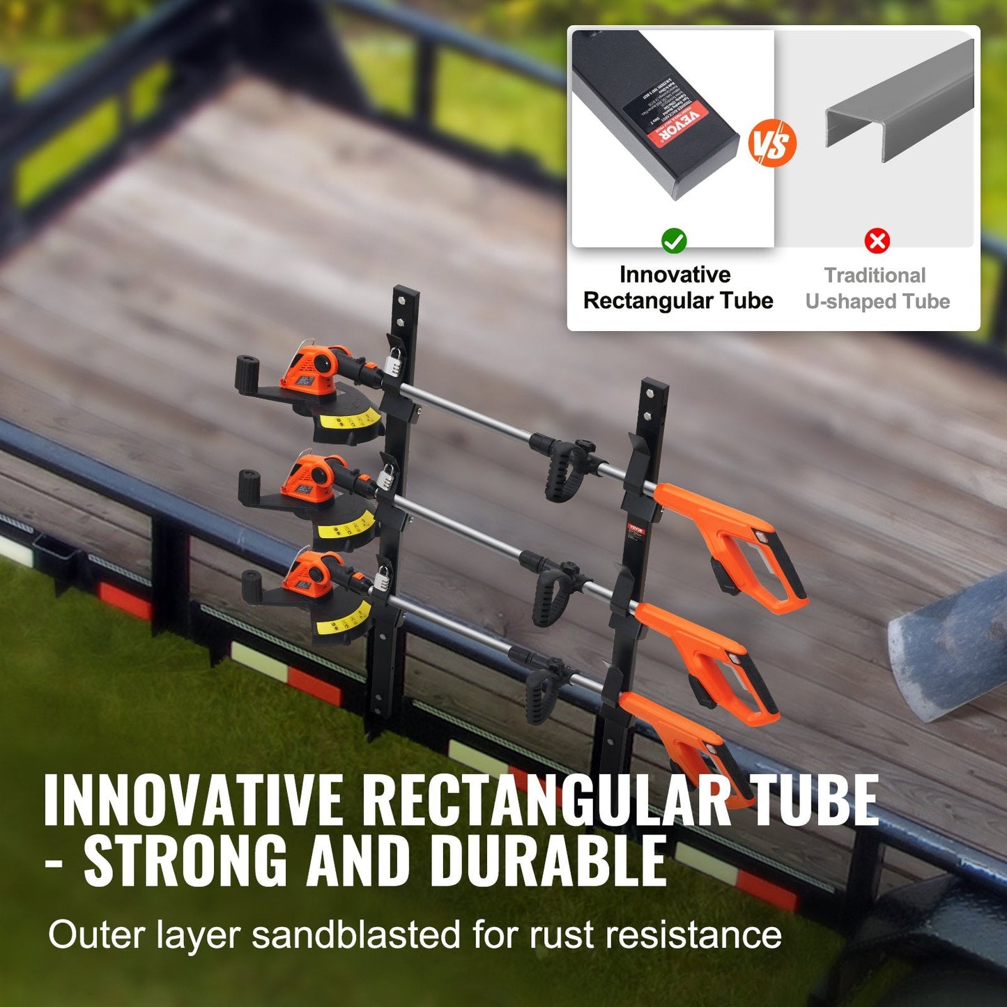 Lockable 3-Tool Trimmer Rack for Landscape Trailers, Vertical Mount, Steel