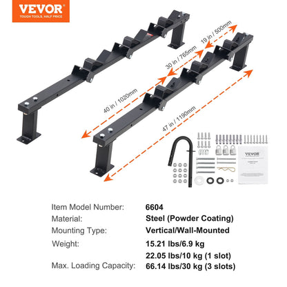 Lockable 3-Tool Trimmer Rack for Landscape Trailers, Vertical Mount, Steel