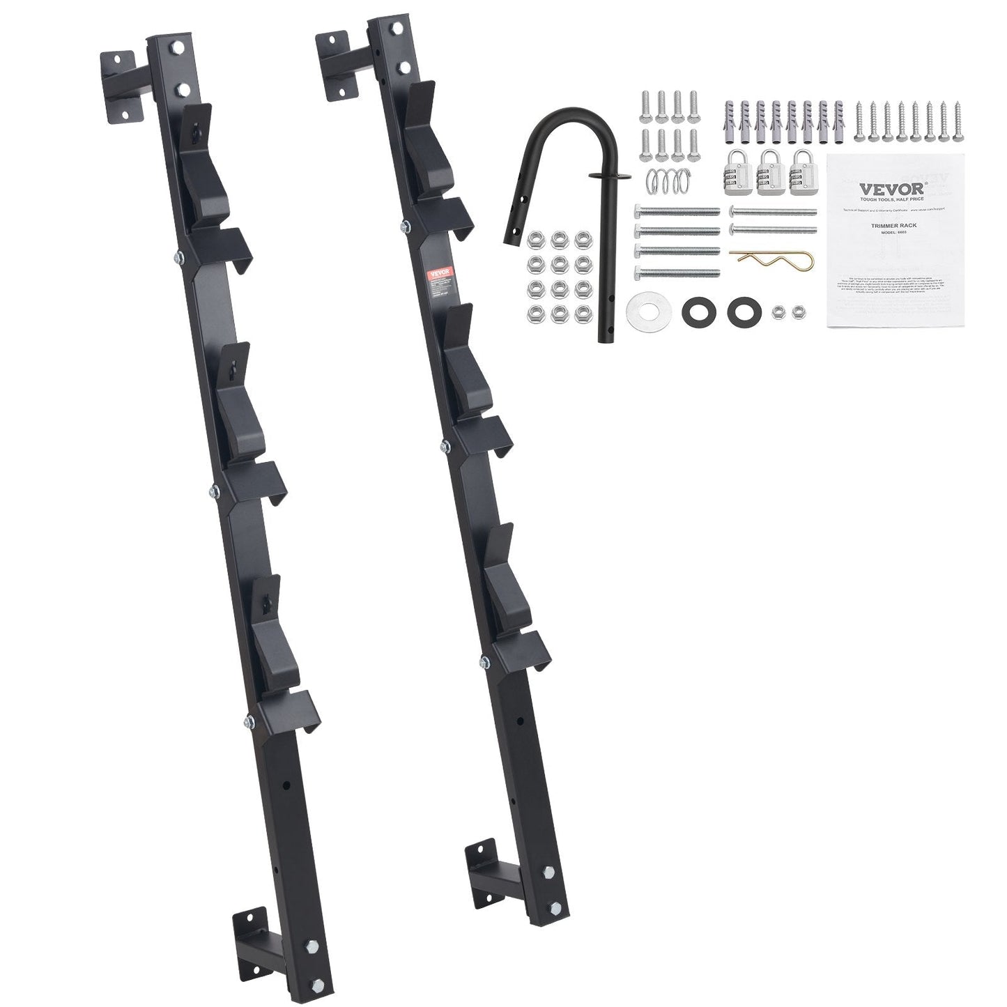 Lockable 3-Tool Trimmer Rack for Landscape Trailers, Vertical Mount, Steel