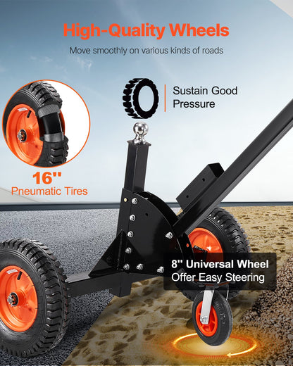 1500lbs 2-in-1 Trailer Dolly 22 and 26 in Adjustable Height 2in Ball with Caster