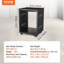 12U AV Rack with 226.8 kg Capacity for Studio and Network Equipment