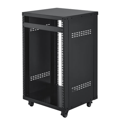 16U AV Rack, 90.7 kg Max Load Capacity, Home Recording Studio Rack with Lockable Caster Wheels, Open Frame Server Cabinet, Special Vent Design, for Audio Video Musical & IT Equipment Mounting