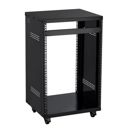 16U AV Rack, 90.7 kg Max Load Capacity, Home Recording Studio Rack with Lockable Caster Wheels, Open Frame Server Cabinet, Special Vent Design, for Audio Video Musical & IT Equipment Mounting