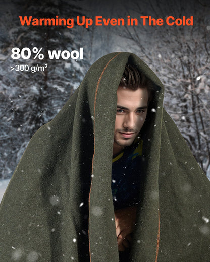 VEVOR Wool Camping Blanket 1.62 m x 2.23 m for Camping Hiking Travel Army Green