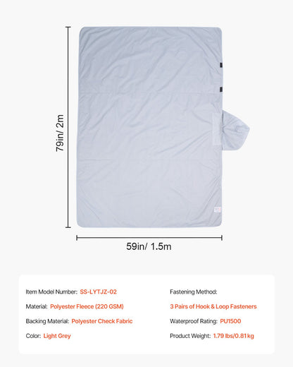 VEVOR Camping Blanket 2 m x 1.5 m Wearable Warm Stadium Blanket Light Grey.