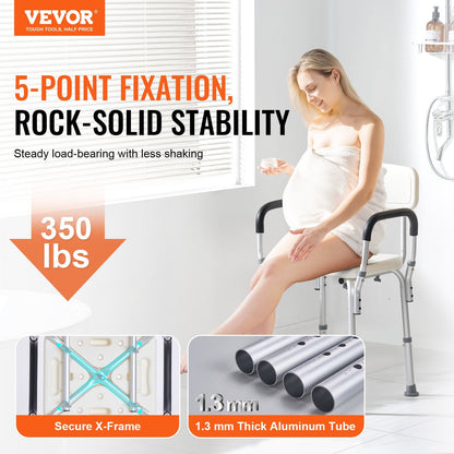 Adjustable Shower Chair with Backrest, 158.8 kg Capacity, 39-52 cm Height Range