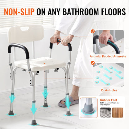 Adjustable Shower Chair with Backrest, 158.8 kg Capacity, 39-52 cm Height Range