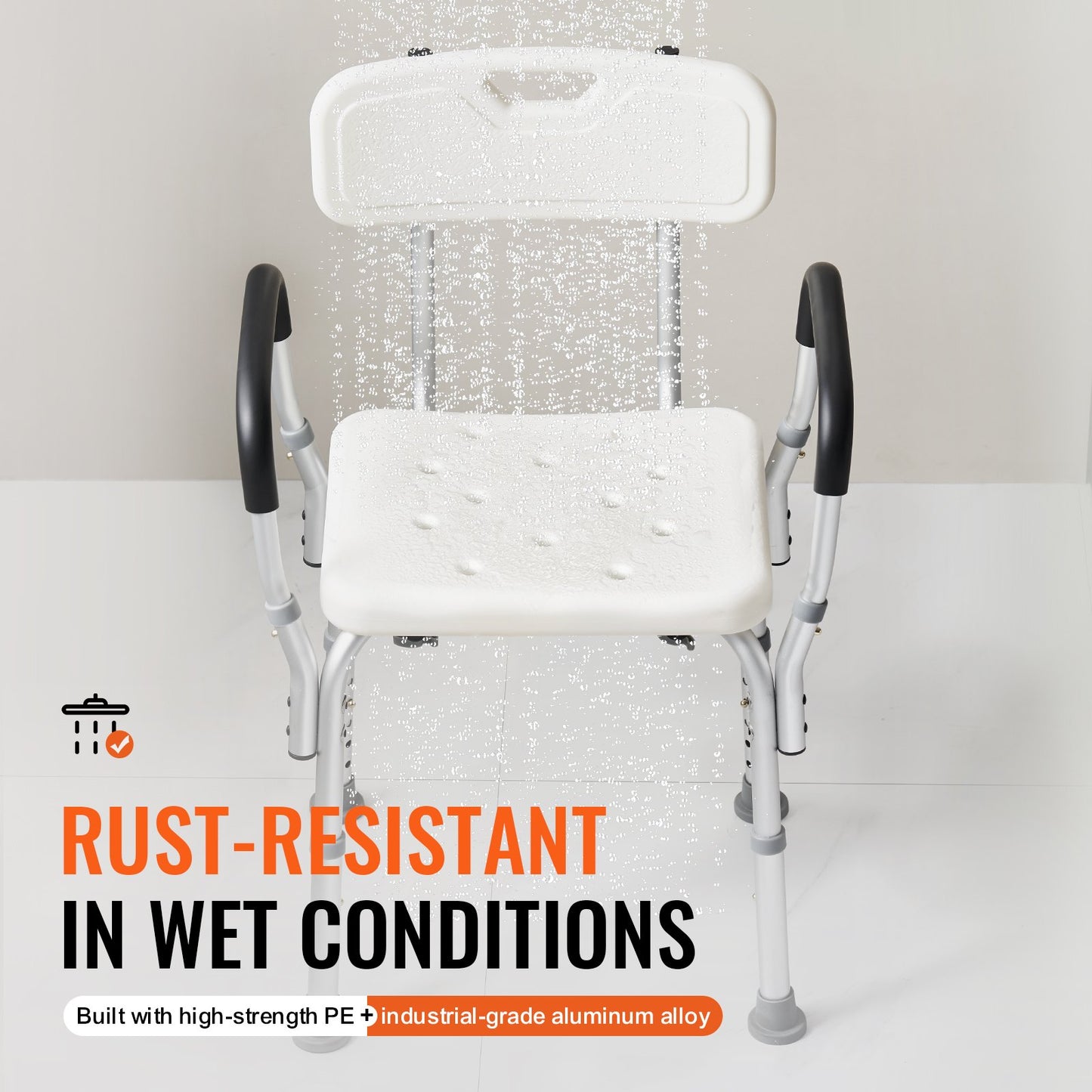 VEVOR Shower Chair, Shower Seat with Back, Adjustable Height Shower Stool, Shower