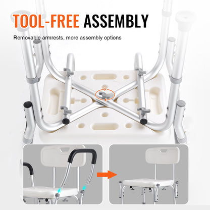 Adjustable Shower Chair with Backrest, 158.8 kg Capacity, 39-52 cm Height Range
